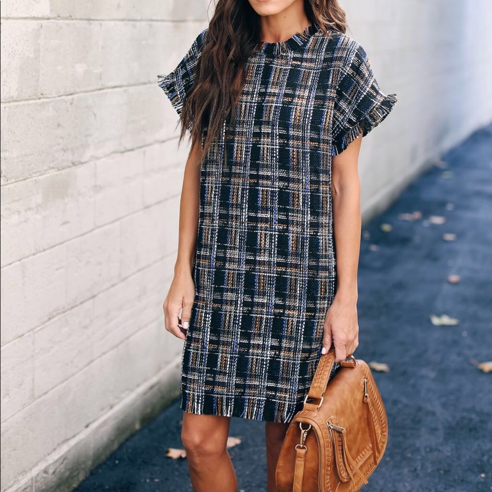 Claudine Pocketed Tweed Shift Dress